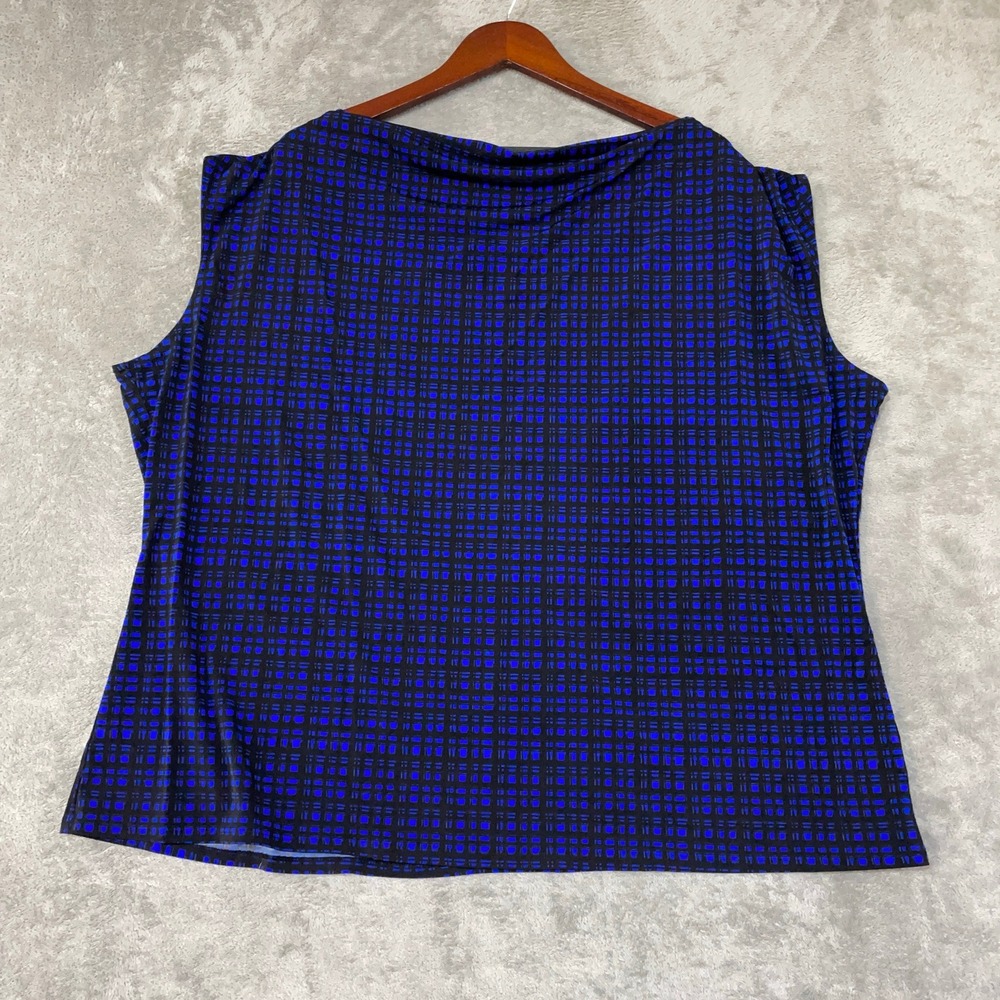 Lane Bryant Women's 26/28 Blue Black Geometric Sleeveless Top Polyester Spandex